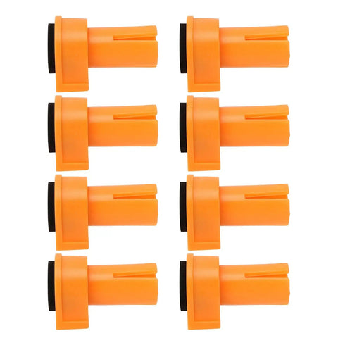 Set Of 8 19mm Nylon Bench Dogs For Woodworking in orange with clamping pads, non-marring pegs for securing workpiece positioning
