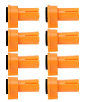 Heavy Duty Three Quarter Inch Aluminum Workbench Dogs Eight Pack With Grippy Pads For Killer Grip and No Sweat Setup, orange nylon clamps.