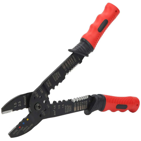 Ergonomic Wire Terminal Crimping Tool and Wire Stripper M5 M4 M3.5 M3.0 M2.6, lightweight, red ergonomic grip, pro grade tool