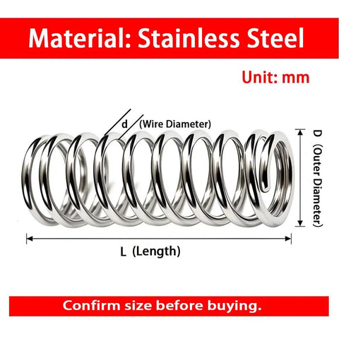 5-Piece Stainless Steel Compression Spring Set 0.6mm Wire Diameter 12mm Outer Diameter 70mm Length Universal Replacement Part