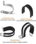 130Pcs Cable Clamp Kit With 12 Sizes In 304 Stainless Steel And Rubber Cushions showcasing clamp design and material features