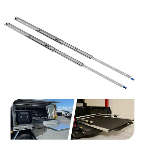 32 Inch Heavy Duty Drawer Slides With Soft Close And Lock Built To Take A Beating, 265 Lb Load Capacity, side mount installed in RV