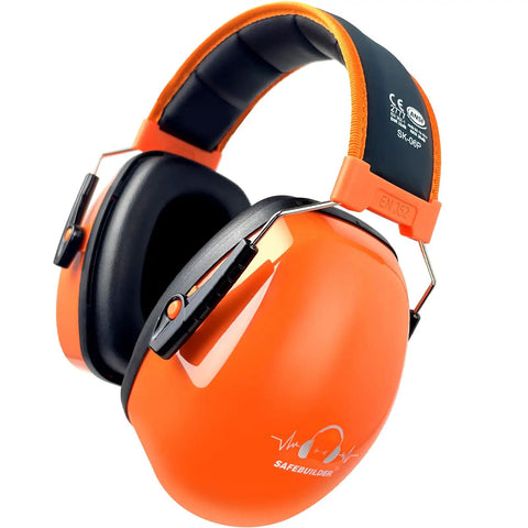 Heavy Duty Ear Protection Muffs With Up To 32dB Noise Reduction Adjustable Hearing Protection For Work Mowing Construction And Lawn Care Orange Noise Canceling Earmuffs For Clear Focus