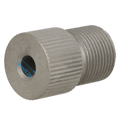 Metal drill chuck adapter sleeve, knurled body, 5 mm bore, external threads for woodworking drill bits