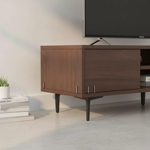 Wooden cabinet with beefed up carbon steel replacement legs for sofas, beds, and cabinets, rock solid wobble free support