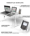 Portable Lap Desk And Workstation With Adjustable Height And Tilt, PVC Leather Finish, Non Slip Desktop Stopper, white