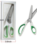 Green Pinking Shears With Comfort Grips For Zigzag Cutting Durable Sewing Scissors in packaging and angled view