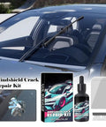 DIY Windshield Crack Repair Kit For Chips And Stars Quick Glass Fix That Stops Cracks From Spreading Easy No Removal Car Windshield Repair For A Clear Finish In Minutes in packaging next to a car windshield.