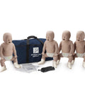 Pro Level CPR And AED Training Kit Featuring Four Adult And Four Infant Manikins With Real Feedback Plus Set With Masks Lung Bags Kneeling Mats And Carry Bag For Swift Drills And No Sweat Practice with four infant manikins in a carrying bag.