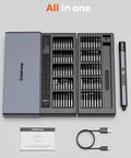 80-In-1 Mini Electric Precision Cordless Screwdriver with Five Torque Levels Up to 0.75 Nm and 500mAh Battery, kit contents.