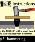 Three Quarters Inch Asphalt Plugs 25 Pack For Quick Driveway And Pavement Repair installation step with hammer and board
