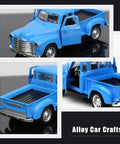 Retro Metal Classic Cars Die Cast Old School Pickup Truck Figurine in Blue Vintage Alloy Mini Car Model for Home Decor