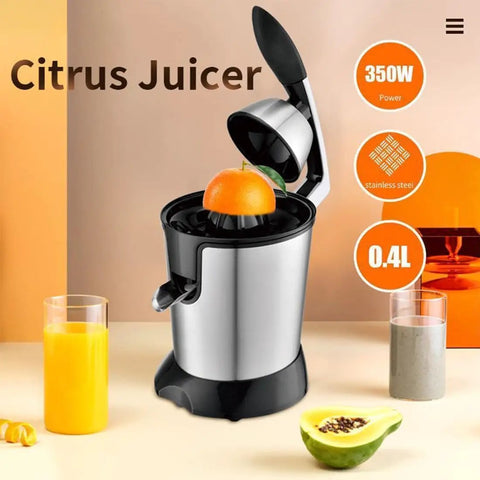 350W Electric Citrus Juicer Lemon Squeezer With Stainless Steel Two Way Press And Ergonomic Hinge Design For Fast Orange Juice Extraction 400Ml Capacity perfect for home kitchen with orange