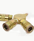 Three Eighths Inch Brass Flat Hex Manifold With Three Steel Industrial Couplers And One Steel Plug Kit For Heavy Duty Pneumatic Systems Pre Assembled Professional Grade Long Life Easy Hookup And Reliable Performance