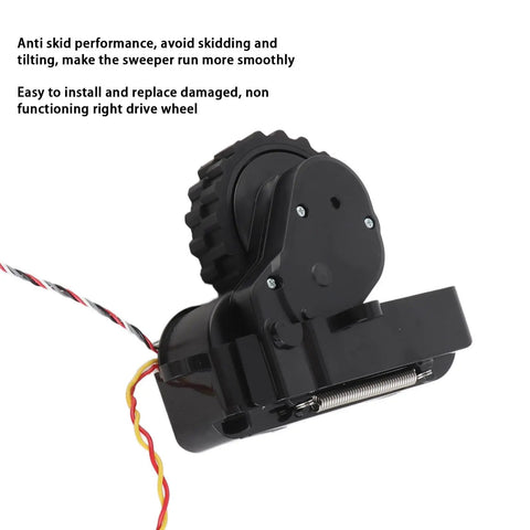 Right Drive Wheel Module Replacement for M6 PRO Robot Vacuum Cleaner with Shock Absorption and Non Slip Tread in black ABS.