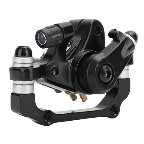 Beefy Mechanical Disc Brake Kit For Mountain Bikes And Road Cycles Featuring Tough Front Rear Calipers With Premium Aluminum Build, close-up of caliper.