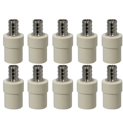 Ten Piece Brass PEX To CPVC Transition Coupling Set One Half Inch Crimp Fittings For All PEX Tubing Brands