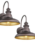 Farmhouse Outdoor Barn Light Fixture 2 Pack Wall Mount Lantern Sconce For Exterior Porch, Industrial Bronze Finish With Gold Interior