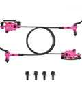 Pink Dual Piston Hydraulic Disc Brakes For Mountain Bikes Deliver Hard Stopping Power And Slick One Finger Control On Nasty Trails Front Eight Hundred MM Rear Fourteen Hundred MM Kit.