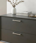 Dark dresser with two 10 Pack Classic Cupboard Cabinet Handles for Kitchen Drawers, Modern Pulls in Brushed Nickel