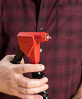 Person holding Headless One Handed Rivet Tool Kit For Metal Fabric Leather And Auto Repair Manual Riveter Set.