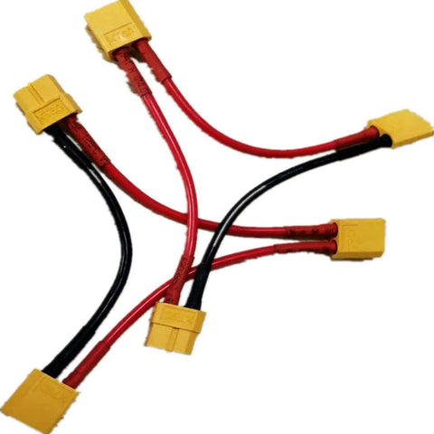 XT60 Battery Parallel Y Cable for RC Helicopters and Drones, 14AWG Silicone Cord, 1 Female to 2 Males, LiPo Extension Lead