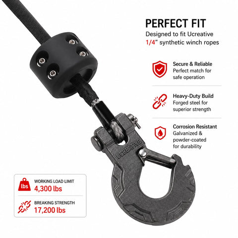 Recovery Five Sixteenth Inch Clevis Slip Hook With Safety Latch Heavy Duty Forged Steel Towing Winch Hook For ATV UTV close-up