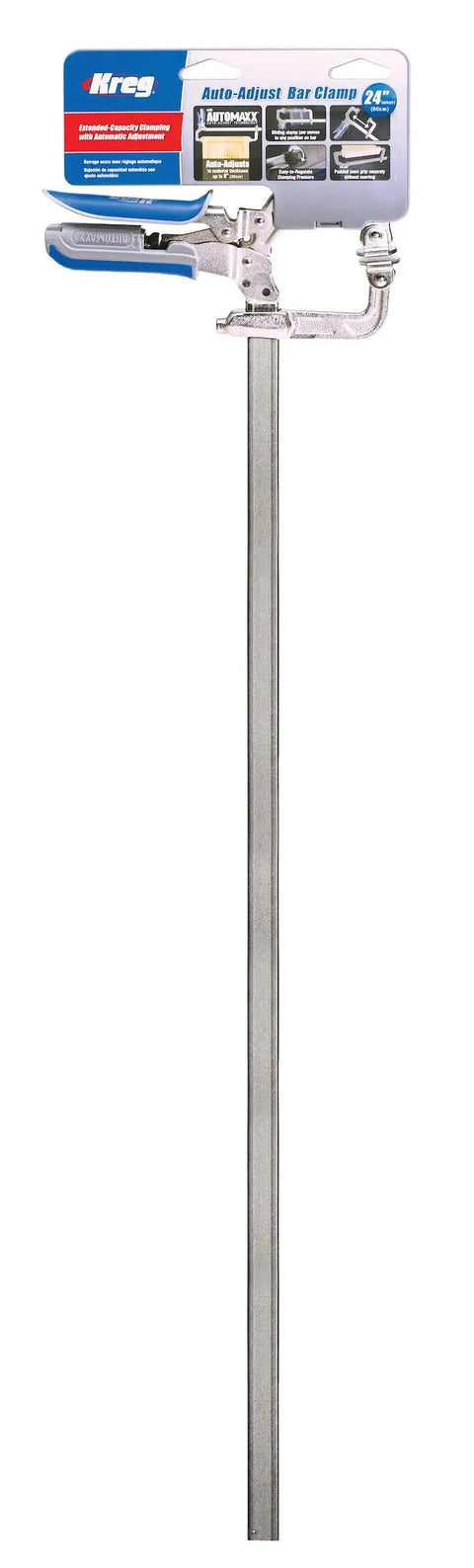 Slick Auto Adjust Bar Clamp For Woodworking And Diy Assembly Self Adjusting One Hand Press Tool Delivers Consistent Pressure Without The Hassle Precision Shop Essentials, 24 inch metal clamp with spring mechanism.