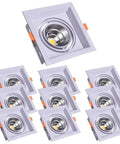10 Pack Square LED Downlights Featuring Sleek Aluminum Baffle Trim. 20W COB spotlights with sleek design for recessed lighting.