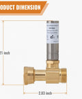 Three Quarter Inch GHT Washer Water Hammer Arrestor Straight Stainless Steel Connector From Three Quarter Inch Male To Three Quarter Inch Female, Includes Sealing Tape for No Hassle Install, Stops Hose Shock and Water Hammer in Washing Machines. Product dimension view, 4.21 x 2.83 inch