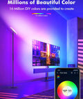 Smart RGB LED Floor Lamp With Alexa Google Home Control, WiFi Remote Dimmable Sky Torchiere illuminating a modern living room