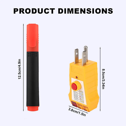 All-in-One Grounding Tester Kit With GFCI Outlet Checker And Conductivity Pen dimensions