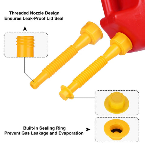 Replacement Gas Spout Kit For Easy Pouring And Leak Prevention, Flexible Gas Tank Nozzle With Built In Seal, Yellow 3 Pack Caps