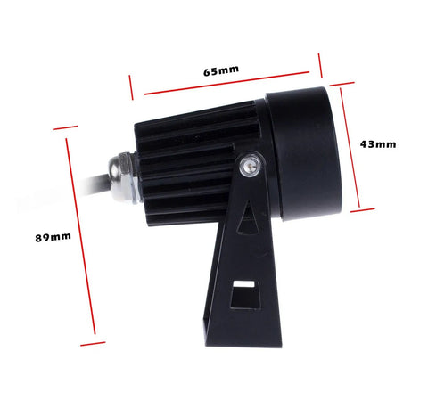 Outdoor LED Landscape Up Down Light Spotlight Low Voltage 12V side view, showing dimensions and adjustable tilt features