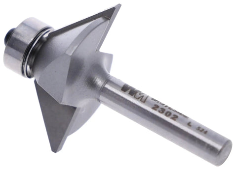 Pro Grade Carbide Chamfer Router Bit 45 Degree Bevel With Five Eighths Inch Cutting Length, One Quarter Inch Shank, metal blade