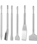 6-Piece SDS Plus Chisel Set for Rotary Hammer Drill with Point, Flat, and U-Groove Chisels, Heat Treated 40Cr Alloy Steel