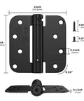 Black 4 Inch Self Closing Door Hinges, Five Eighths Inch Radius Corners, Heavy Duty Spring Hinge, Adjustable Closing, 2 Pack