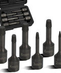 Six Piece Three Eighths Inch Drive Impact Wedge Extractor Set Heavy Duty Easy Out Bolt Remover Kit For Broken Nuts And Screws, showing 2-10mm sizes in case