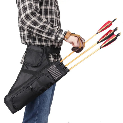 Three Tube Hip Quiver Waist Pack For Archery With Adjustable Belt Arrow Carrier With Pockets Black Oxford Fabric Easy Access Tube Storage Secure Belt Attachment Ideal For Target Practice And Field Hunting Must Have Gear
