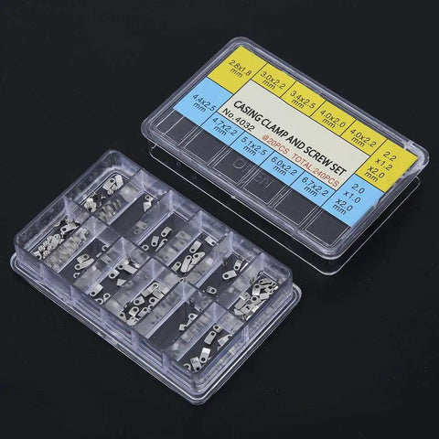 Watch Case Clamp Adapter Kit 240 Pcs For 2824 2836 2846 Movements With Crown Parts Fixing Screws And Washers Stainless Steel Repair Set