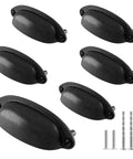 Antique Black Cabinet Cup Pull Handles 3.5 Inch Hole Centers, 6 Pack with Screws, Vintage Shell Pulls for Kitchen Cabinets, Zinc Alloy