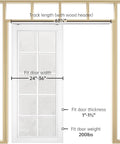 Six Foot Soft Close Pocket Door Hardware Kit With Aluminum Box Rail, Concealed Track, dimensions and capacity diagram