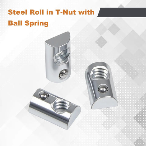 22 Pack One Quarter Inch 20 Threaded Steel Roll In T Nuts With Ball Spring For 10 Series Aluminum Extrusion Profiles T Slot Rails