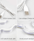 Blue Neon Gaming Sign Dimmable USB Powered Wall Decor close-up showing 200cm USB cord, low voltage design, and acrylic base.