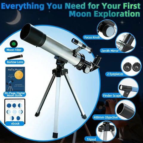 Beginner Kids Telescope Kit With 50mm Lens 100x Magnification Tripod Two Eyepieces And Finder Scope STEM Space Science Gift