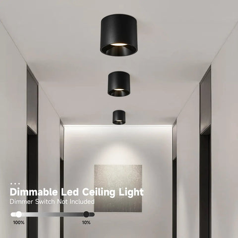Dimmable Flush Mount LED Ceiling Light, 20W, 3 Color, 4.7 Inch, Black, Installed in Hallway