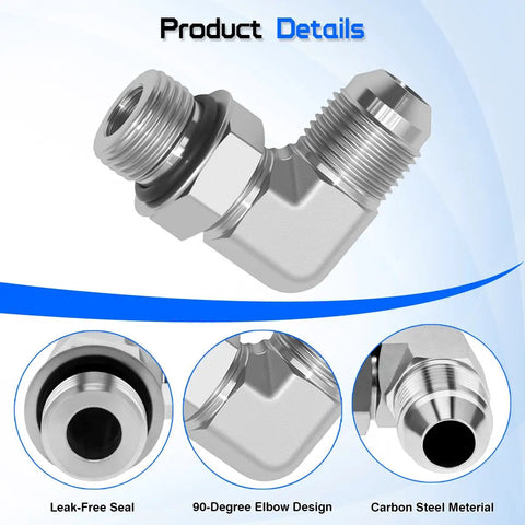 Heavy-Duty Hydraulic Elbow Adapter 3/8 JIC 37 Degree to 3/8 SAE ORB 90 Degree Male Threads JIC to ORB Converter Pro-Grade 2-Pack for SAE J514 J1926 Hydraulic Systems Ideal for High-Pressure Shop Farm and Industrial Rigs, 90-degree carbon steel fitting