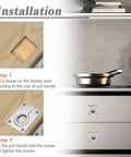 Installation steps for Two Pack Stainless Steel Flush Ring Pull Handles For Marine Hatches Cabinets And Doors with eight screws.