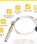 Water heater thermopile replacement sensor with white cable and brass tip for Rheem/Ruud/Richmond pilot burners.