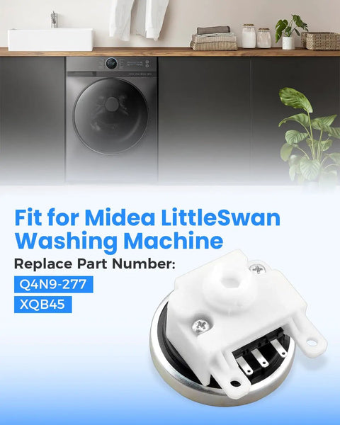 Plug And Play Washing Machine Water Level Sensor Replacement For Midea And LittleSwan, shown next to washing machine